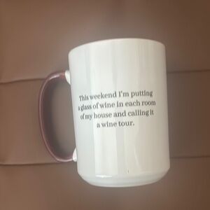 White and Brown Ceramic Mug with Text wine humor